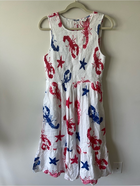 J. Crew Dresses & Skirts - J. Crew White Midi Dress with Red & Blue Lobster and Star Print Cotton